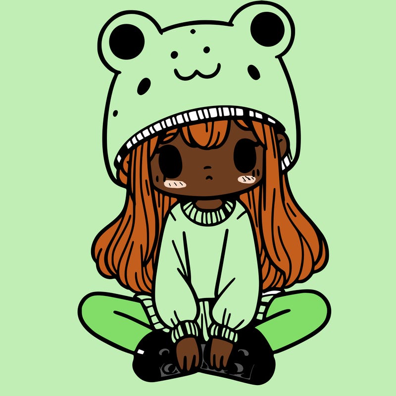 a girl wearing a frog hat and some frog socks