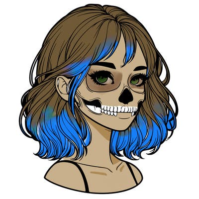 realistic girl with skull