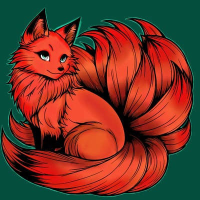 realistic detailed 9 tailed anime fox
