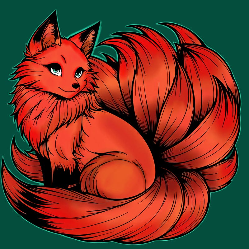 realistic detailed 9 tailed anime fox