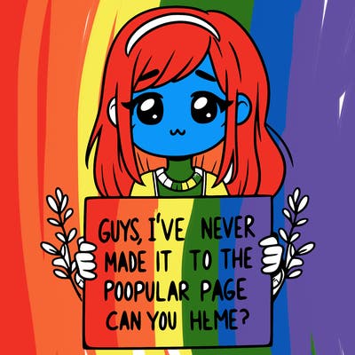 a girl holding up a sign that says, guys, i’ve never made it to the popular page, can you help me?