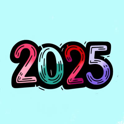 one line scrawled numbers sketch design “2025”
