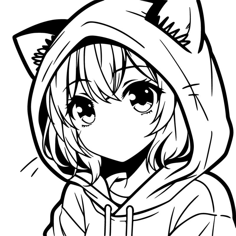 anime girl wearing hoodie with cat ears