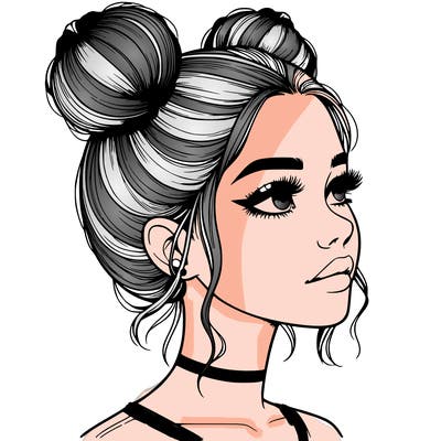 realistic girl with buns on the top of her head