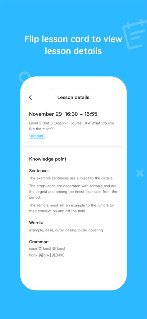 51Talk Teacher - 今後の英語レッスンの詳細情報を示す51Talk Teacherアプリの画面。