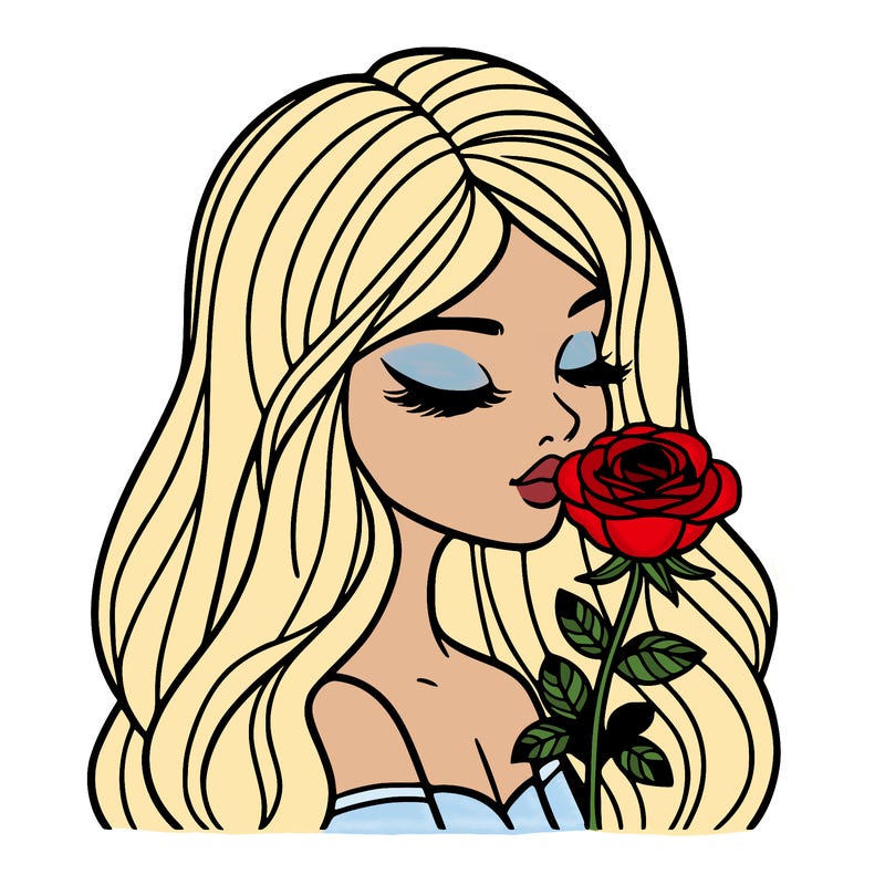 girl model sniffing a rose
