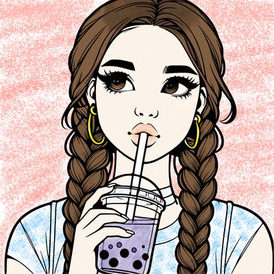 realistic girl with braided hair drinking boba