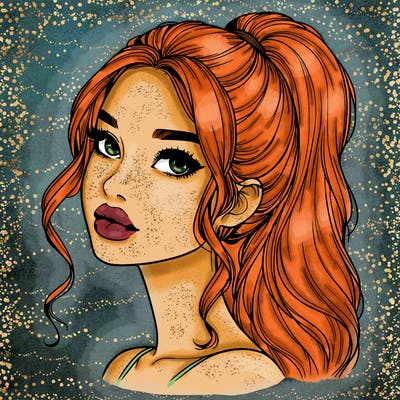 realistic girl with a ponytail on her hair and lips