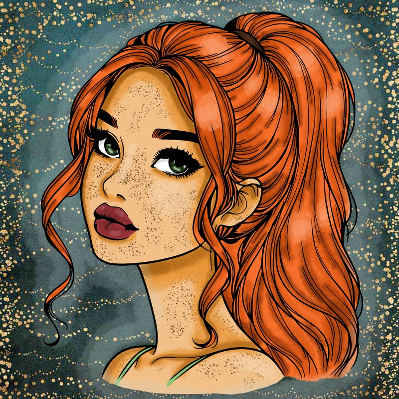 realistic girl with a ponytail on her hair and lips