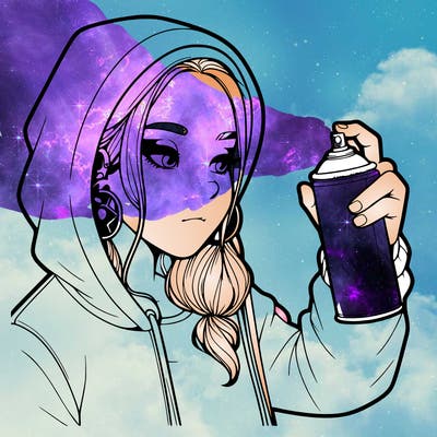 a realistic girl, spray painting