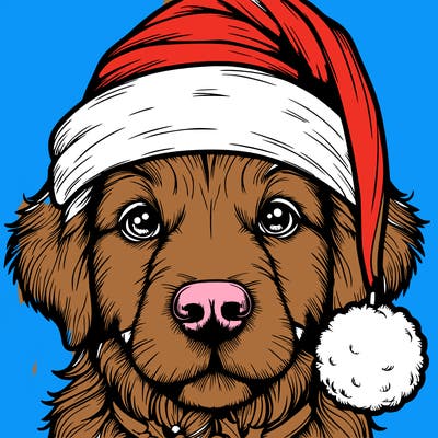 realistic dog with a christmas hat