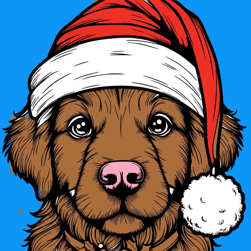 realistic dog with a christmas hat