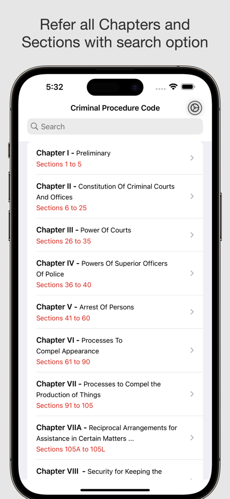 CrPC - Criminal Procedure Code - List of chapters and sections in the Criminal Procedure Code mobile app