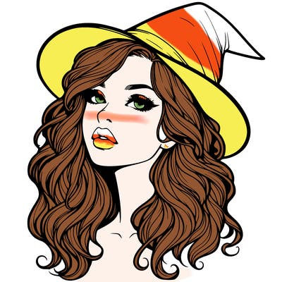 realistic witch girl with wavy hair and lips