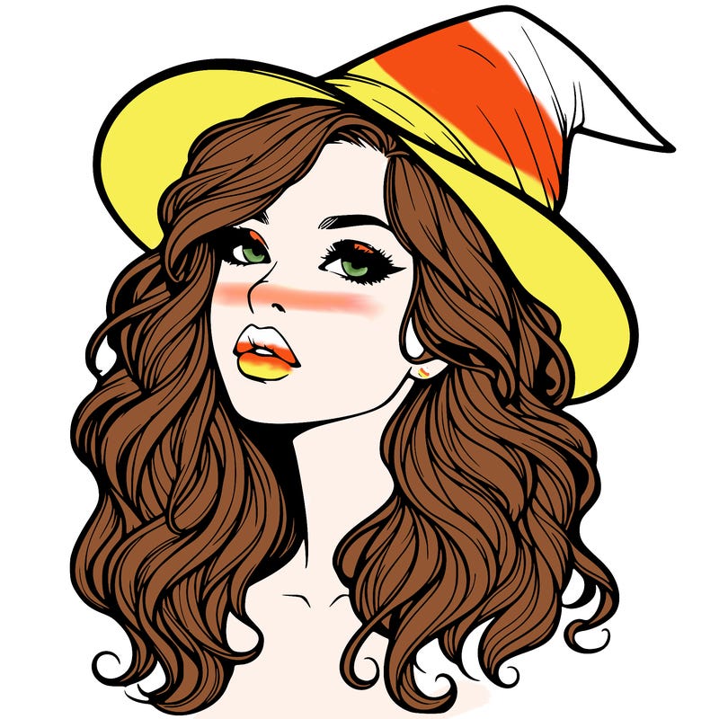 realistic witch girl with wavy hair and lips