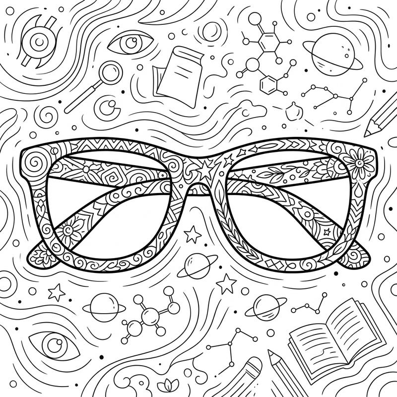 Dive into a world of intricate details with our unique prescription glasses coloring page. This design celebrates intellect and style, offering a rewarding artistic escape for all ages.
