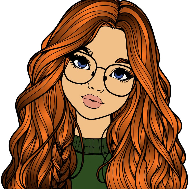 girl with long hair and freckles and glasses realistic