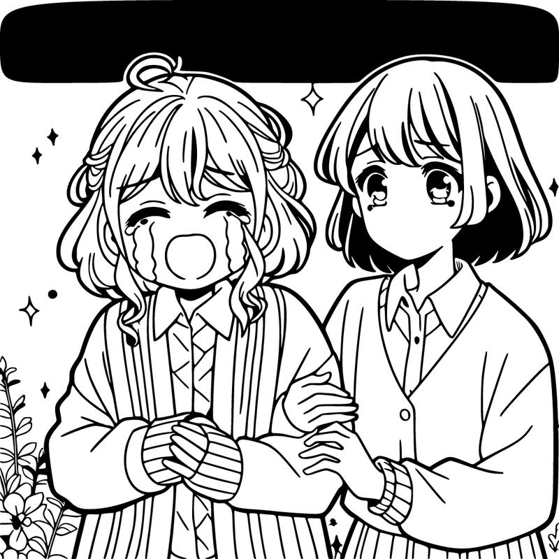 anime girl crying and her bestie supporting her