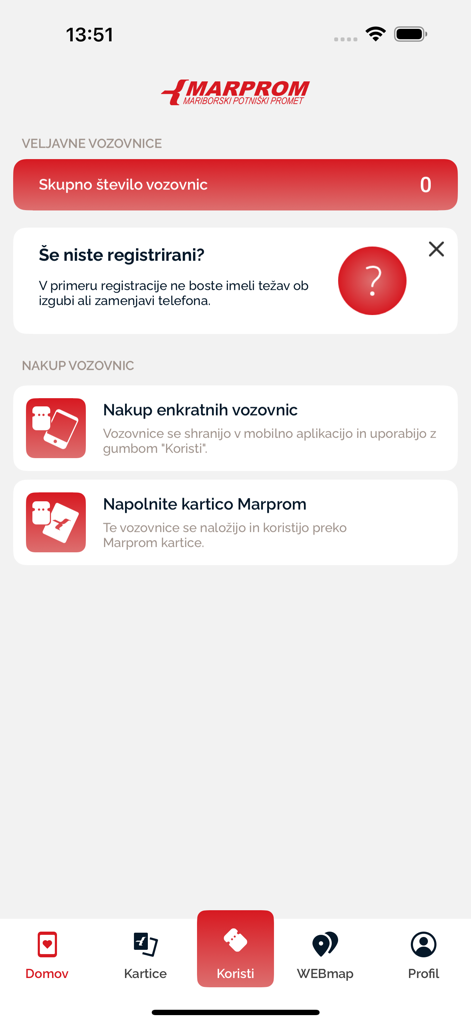 Marprom Shop - Interfaz de la aplicación móvil Marprom Shop mostrando opciones para comprar boletos de autobús y recargar tarjetas de transporte