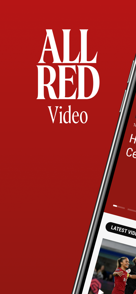 ALL RED Video Official App - ALL RED Video app for Liverpool FC featuring the official logo on a red background and a smartphone interface