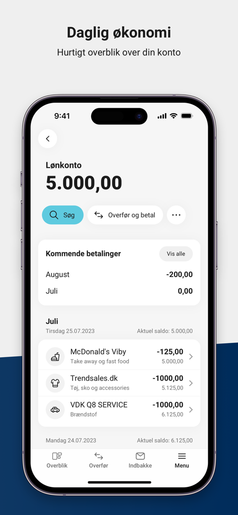 Sydbanks Mobilbank Privat - Sydbank mobile banking app interface showing account balance and transaction history