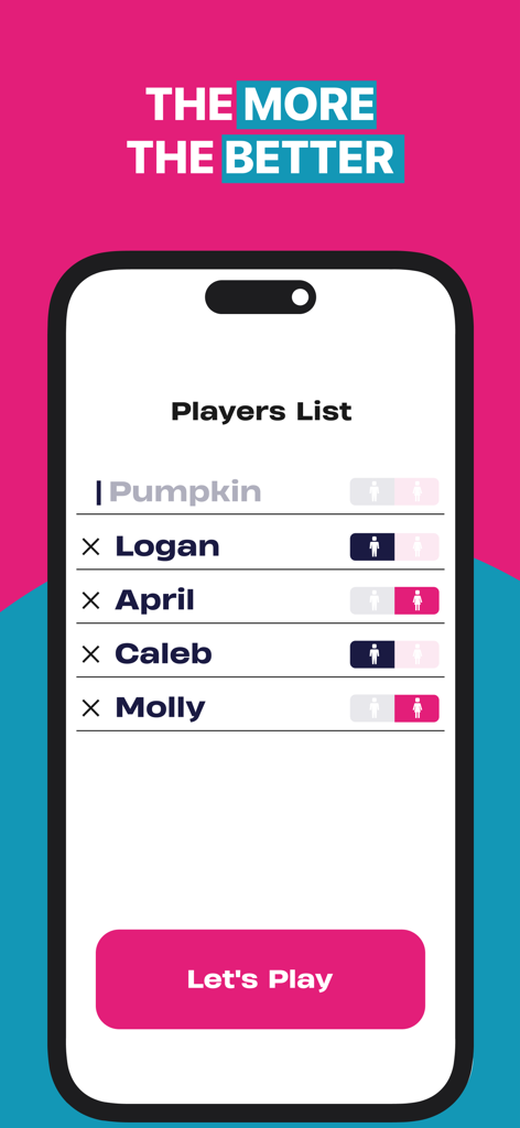A screenshot of the Truth or Dare app showing the players list for a group game