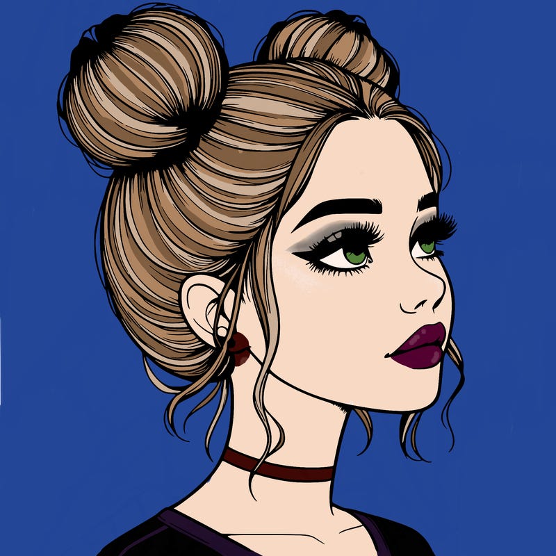 realistic girl with buns on the top of her head
