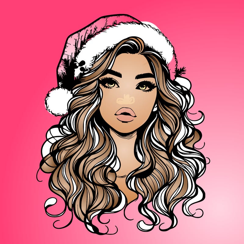 realistic christmas girl with wavy hair and lips