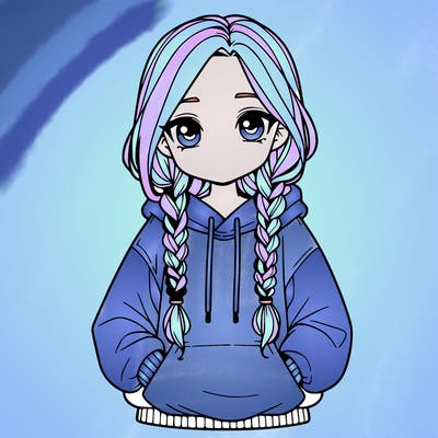 a realistic girl with a oversized hoodie and she has braids