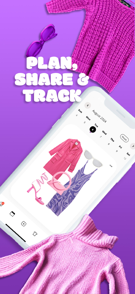 CAPSULE - Wardrobe - Mobile app interface showing an outfit planning calendar and curated fashion moodboard