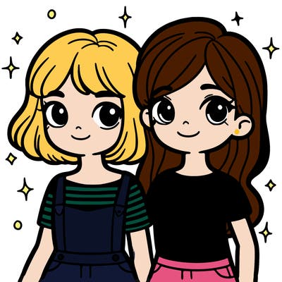 two girl best friends one with short hair one with long hair
