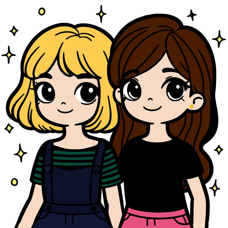 two girl best friends one with short hair one with long hair