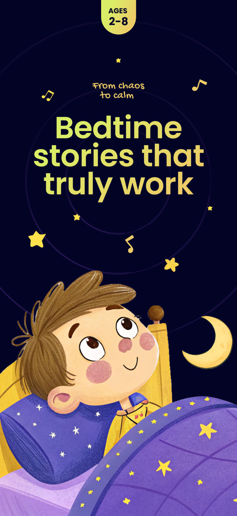 Dreamie Kids: Audio Fairytales - Un niño feliz acostado en la cama mirando un cielo nocturno estrellado con el texto Historias para dormir que realmente funcionan