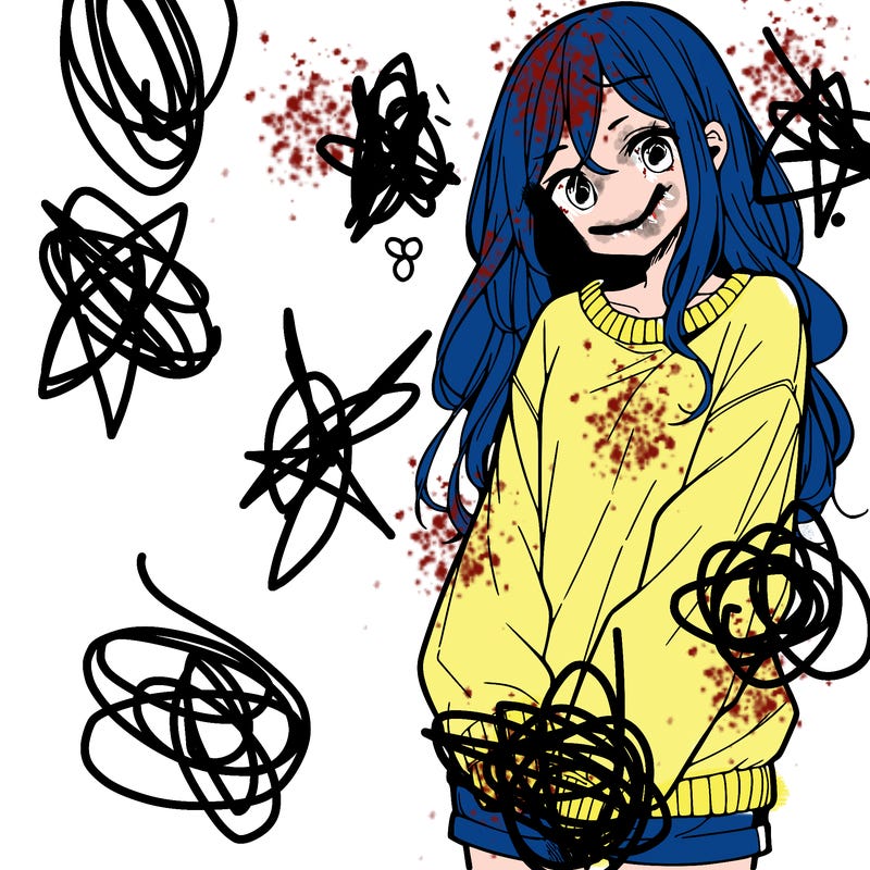 manga teen girl  in a sweater and baggy pants