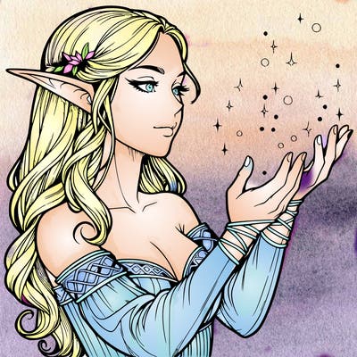 realistic elf girl doing magic