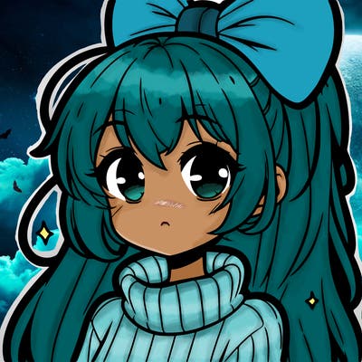 anime girl with hairbow wearing a turtleneck
