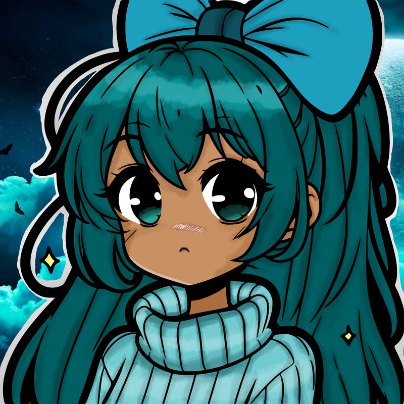 anime girl with hairbow wearing a turtleneck