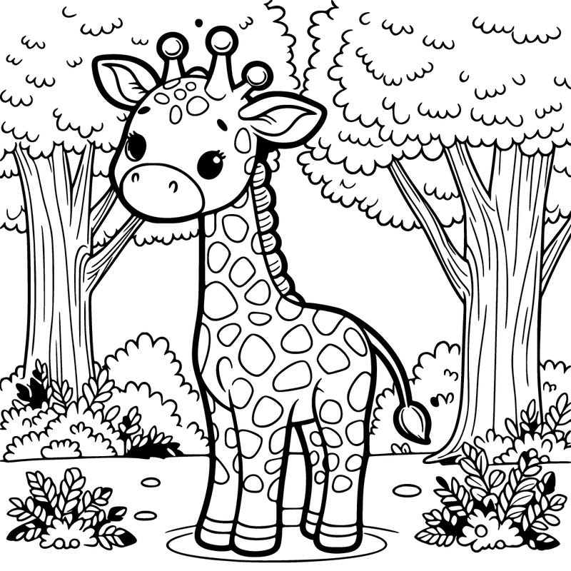 giraffe in forest  coloring page