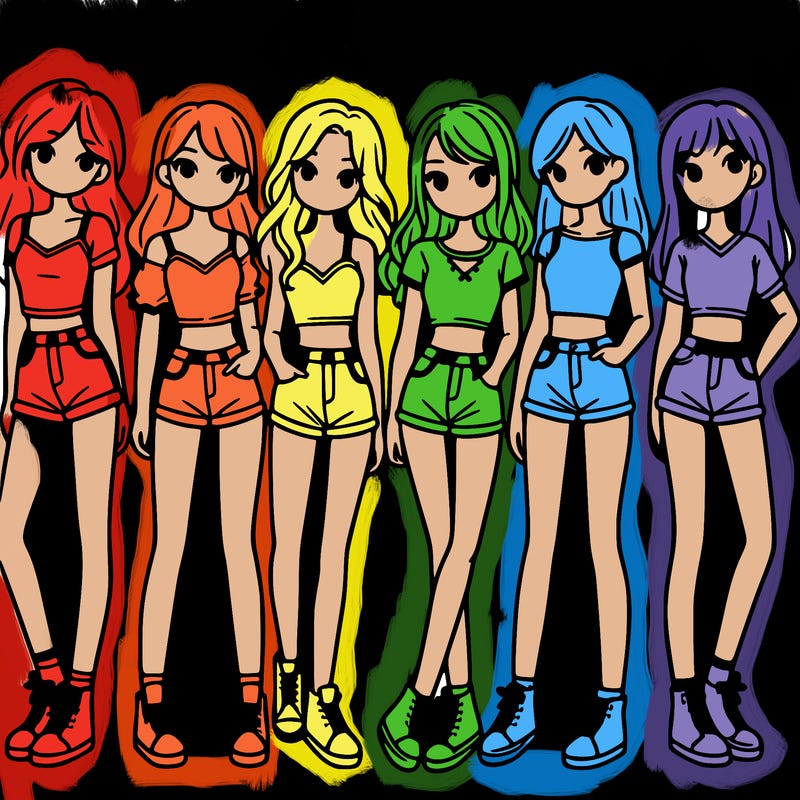 a group of girls wearing crop tops and shorts