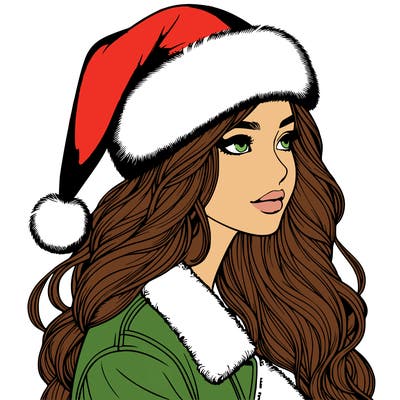 realistic girl in santa hat