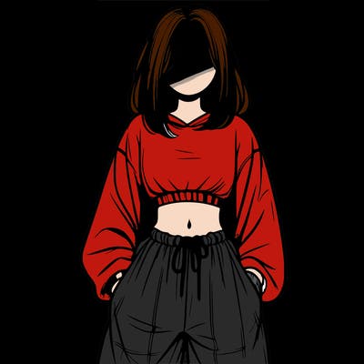realistic girl faceless with baggy pants and a crop top