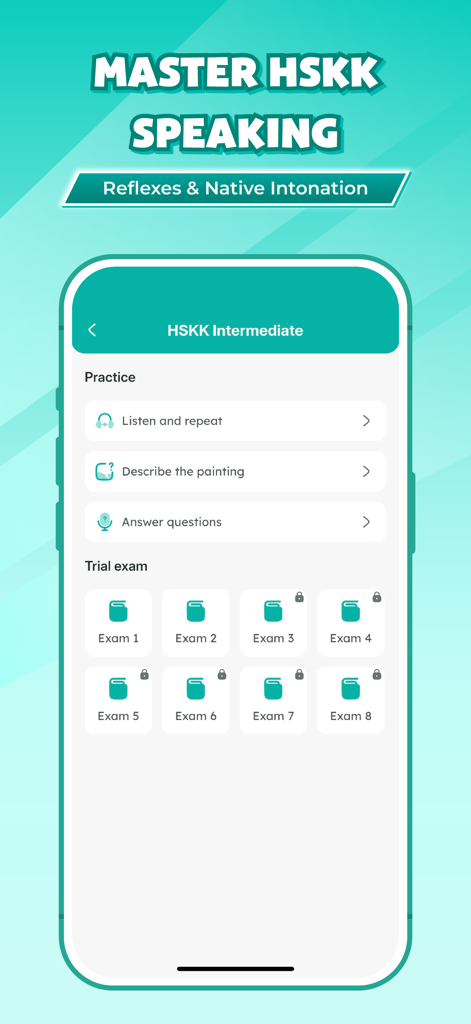 Chinese HSK Learn&Test: Migii - Migii HSKアプリのHSKK中級スピーキング練習とトライアル試験用インターフェース