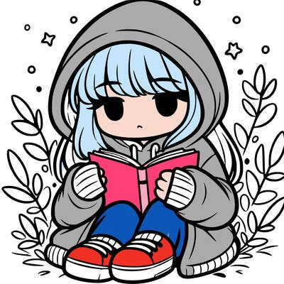 girl in oversized hoodie reading a book