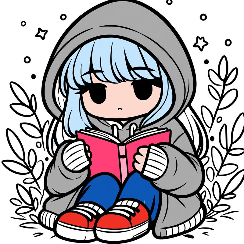 girl in oversized hoodie reading a book