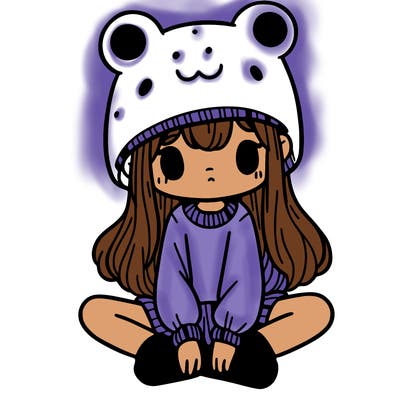 a girl wearing a frog hat and some frog socks