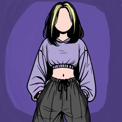 realistic girl faceless with baggy pants and a crop top