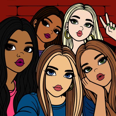 group of teen girls friends y2k up close in a selfie