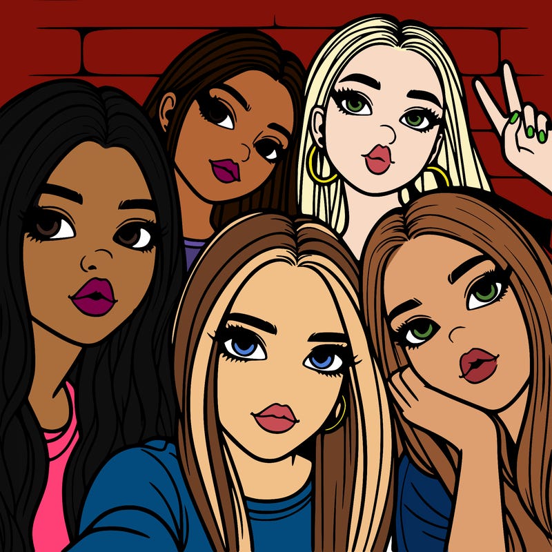 group of teen girls friends y2k up close in a selfie