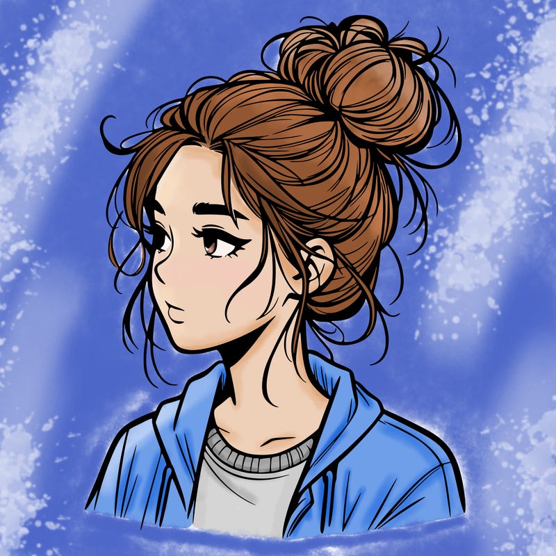 realistic teenage girl with a messy bun