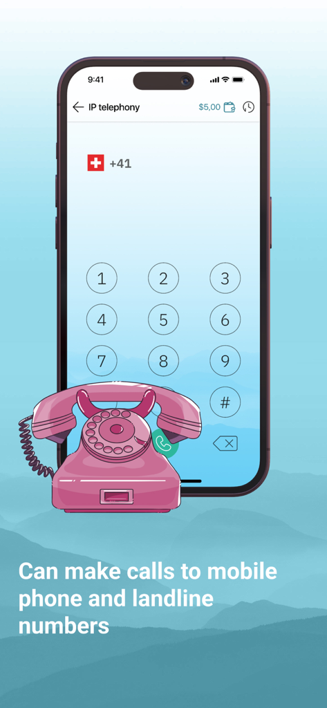 TeleGuard - Pantalla de la aplicación TeleGuard que muestra el marcador de telefonía IP para llamar a números móviles y fijos